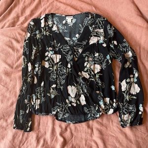 Cropped Long Sleeve Floral Blouse
